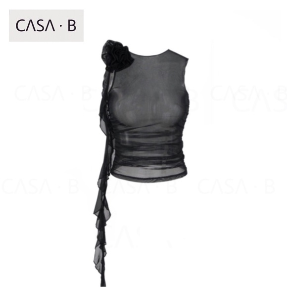 NEW to CASA B💫 | Florencia Sheer Mesh Floral Appliqué top in black - Picture 7 of 10